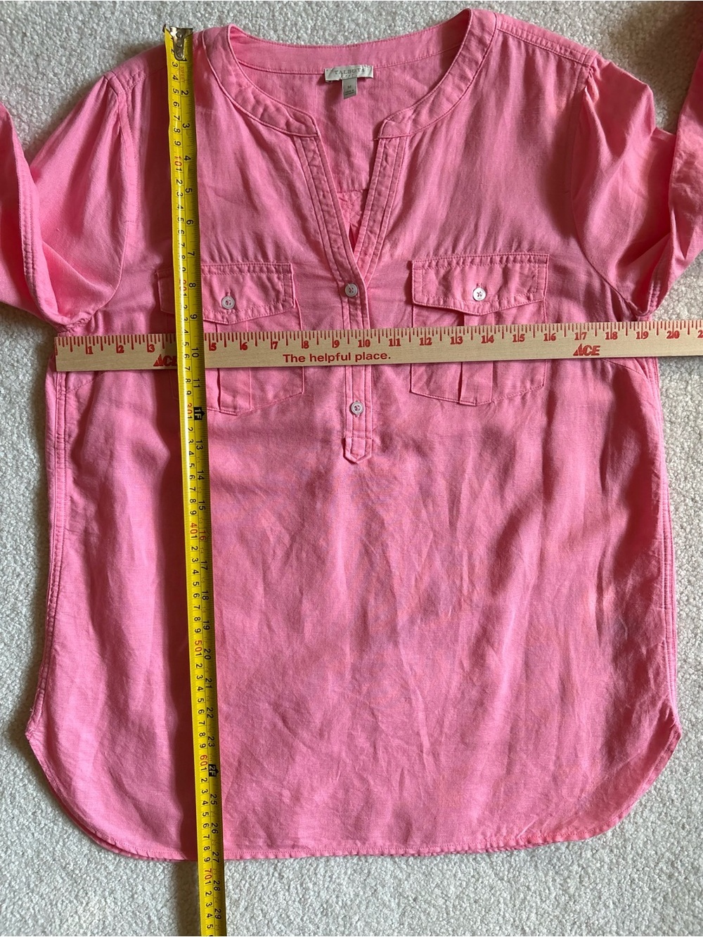 Talbots Linen Camp Shirt Split Neckline Size M Pink - Picture 12 of 13